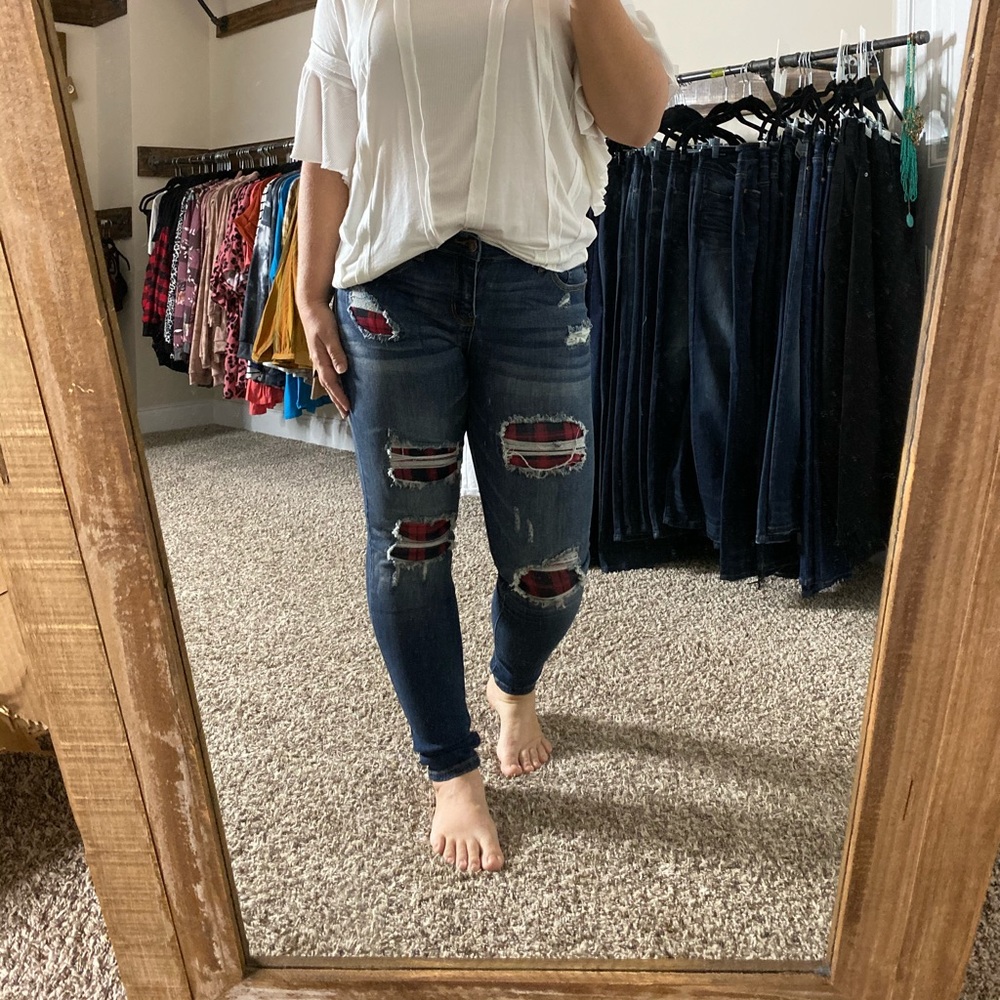 Judy Blue plaid patch Skinny jeans